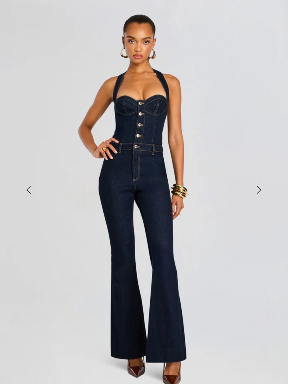 Dark Indigo Halter Bustier Flare Jeans